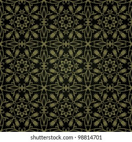 Seamless dark abstract pattern with flowers. Vector illustration