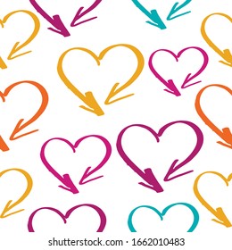 Seamless dark background with hearts. Abstract geometric wallpaper of the surface.  Hand drawn love signs. seamless pattern background in white colors.