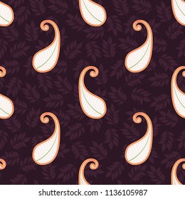 Seamless dark background in oriental style with white paisley