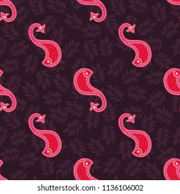 Seamless dark background with red paisley