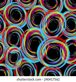 Seamless dark background with strong contrasting neon circles