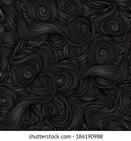 Seamless dark black wave hand-drawn pattern. wallpaper, web page background, surface texture