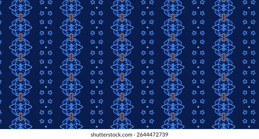 Padrão floral abstrato azul escuro sem costura com simetria geométrica e elementos de estrela. Ideal para tecido, fundos ou decoração digital.