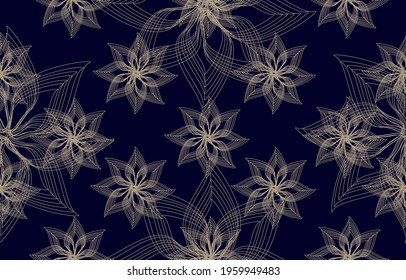 
seamless  Dark blue background with Line pattern of flowers. Vector , layer effect .Background for textile decor and design. wallpaper.