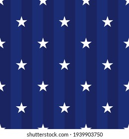 Seamless dark blue background with stars and vertical stripes. The concept of the U.S. flag for 4th of July, Presidents' Day, Memorial Day. Vector Illustration. 