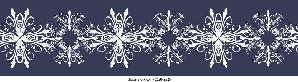 Seamless dark blue border with snowflakes. Vector