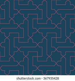 Seamless dark blue and burgundy classical arabic diagonal cross and star pattern vector