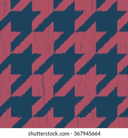 Seamless dark blue and burgundy detailed ikat houndstooth textile pattern vector