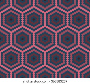 Seamless dark blue and burgundy hexagonal tiles ethnic pattern vector