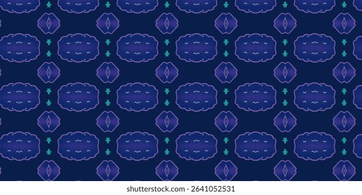 Seamless dark blue cloud pattern with subtle green and purple accents. A dreamy, abstract background for textiles, wallpapers, or digital projects.
