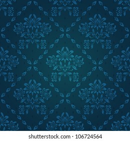 Seamless dark blue floral pattern with gradient. Vector illustration
