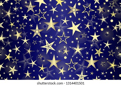 Seamless dark blue gradient pattern with golden stars , vector eps 8