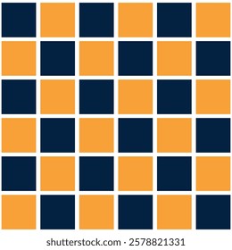 Seamless dark blue and orange square grid pattern for background