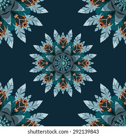 Seamless dark blue pattern with hand drawn elements. For web design, cards, invitations, greeting cards, textiles, booklets.