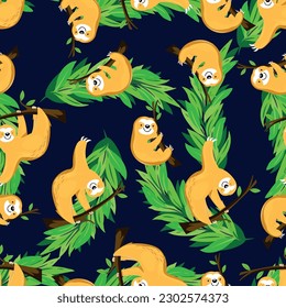 seamless dark blue sloths pattern