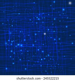 Seamless dark blue texture with wavy lines intersecting and light stars. Vector abstract background. Copy that square to the side,you'll get seamlessly tiling pattern which gives the resulting image.