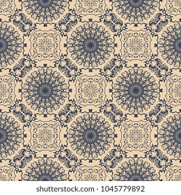 Seamless dark blue wallpaper pattern in vintage style. Seamless floral ornament on background. Seamless pattern for your design. Wallpaper pattern