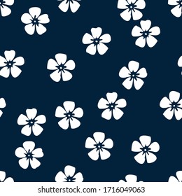 Seamless dark blue and white vintage Japanese textile kimono cherry blossoms stencil pattern vector