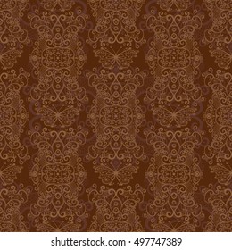 Seamless dark brown vintage pattern with lacy butterflies, vector