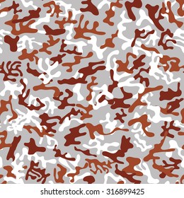 Seamless dark brown, white and grey military camouflage pattern for land disguise - Vector and illustration