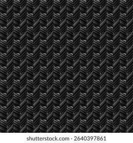 Seamless dark chevron pattern with metallic texture and depth, ideal for industrial, automotive, or modern digital design use.
