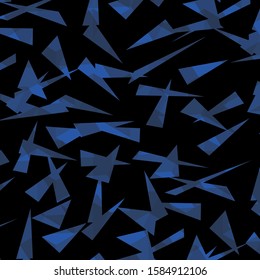 Seamless Dark Colored Classic Blue Triangles Black  Background Abstract Vector Pattern