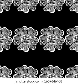 seamless dark colored vector pattern background with flowers 