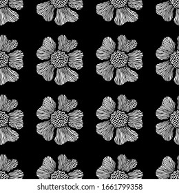 seamless dark colored vector pattern with flowers 