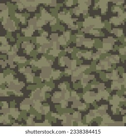 Seamless Dark Colorful Vector Military Textile.  Khaki Repeated Monochrome Graphic Combat Pattern. Brown Seamless Abstract Pixel Army Design. Desert Geometric Soldier Texture. 
