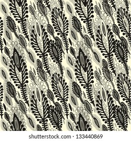 Seamless dark decorative peacock,  Pavonine tail  feathers pattern on light background