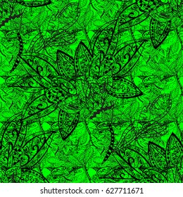 Seamless dark elements on green background. 