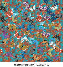 Seamless dark floral pattern with transparent colorful flowers and butterflies. Vector EPS 10.