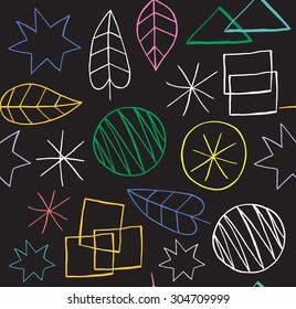 Seamless dark flower pink blue drawing background pattern in vector.