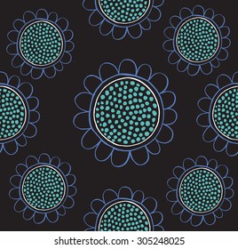 Seamless dark flower pink blue drawing background pattern in vector. Eps.
