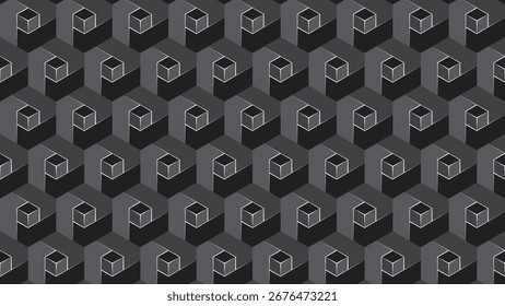 Seamless Dark Gray 3D Isometric Cube Pattern 4K Background Design
