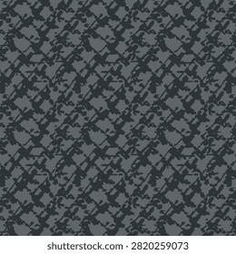 A seamless dark gray camouflage pattern featuring irregular organic shapes and abstract blotches in layered charcoal and slate-gray tones. The dense, all-over design creates a rugged military-inspired texture with strong contrast and a modern monochromatic aesthetic.