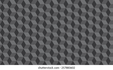 Seamless dark gray isometric cubes optical illusion hexagons pattern vector