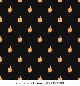 Seamless dark gray pattern. Autumn background with yellow fallen leaves. Birch leaf. Vector illustration for printing on fabric, wallpaper, packaging, etc.