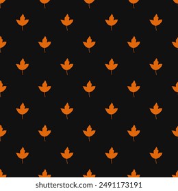 Seamless dark gray pattern. Autumn background with orange fallen leaves. Viburnum opulus leaf. Vector illustration for printing on fabric, wallpaper, packaging, etc.