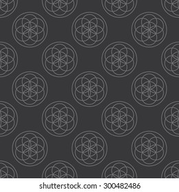 Seamless dark gray sacred geometry circles pattern vector