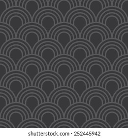 Seamless dark gray simple art deco wave scales pattern vector
