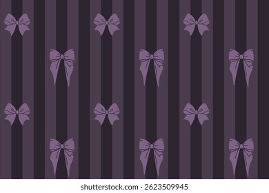 Seamless dark gray striped background with purple bow ribbon elements