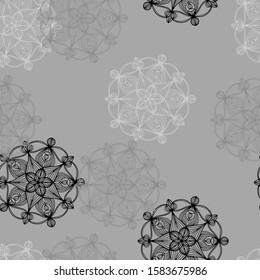 Seamless, Dark Gray vector abstract design with leaves. Sketchy doodle flowers on silvery background. Hand painted design for web, wrapping.