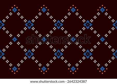 Seamless dark maroon background with diagonal diamond grid in ethnic cross-stitch style. Suitable for fabric or holiday themes.