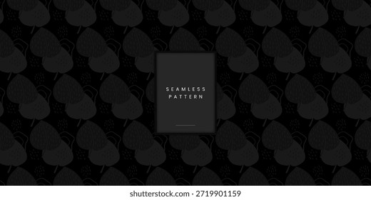 Modelo monocromático oscuro inconsútil con las hojas en forma de corazón y los puntos en la silueta botánica repetida del carbón negro con las Formas orgánicas abstractas para el fondo