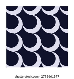 Seamless dark navy blue background pattern featuring interlocking white crescent moon shapes in a minimal modern celestial illustration