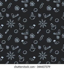 Seamless dark pattern for Christmas and New Year. Drawn by hand shading