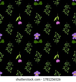 Seamless dark pattern with floral and herbal elements. Decorative pattern for wallpaper, textile, stationery, scrapbook, web, wrapping paper. Herbal background.