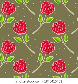 Seamless dark pattern of hand-drawn red roses and dots. Floral ornament for fabrics, covers, design and decoration. Vector illustration