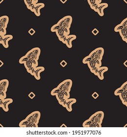 Seamless dark pattern with sharks. Good for mural wallpaper, fabric, postcards and printing. Vector 